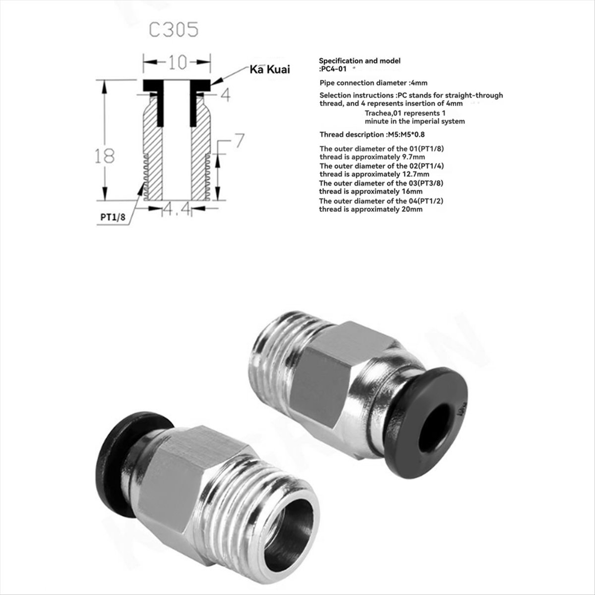 Ptfe Tube - 【A60I】 Złączka pneumatyczna prosta męska PC4-M10