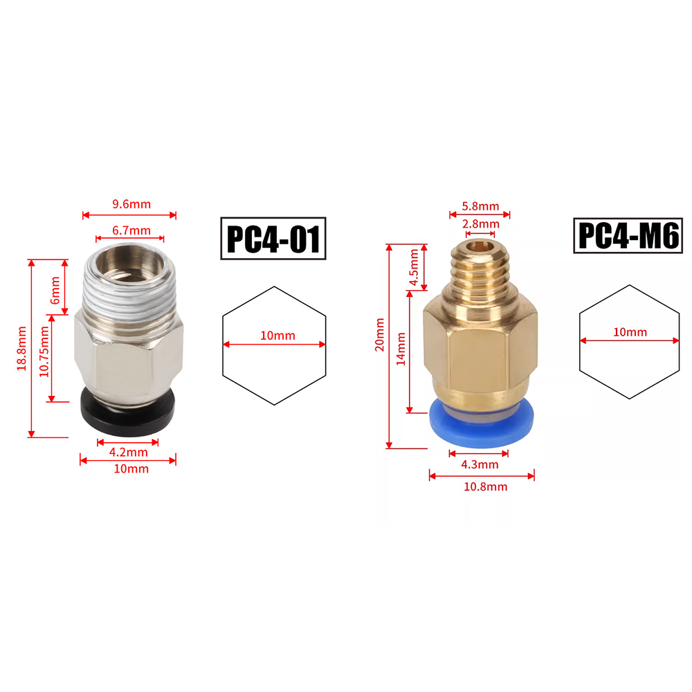 Filament 1.75 - 10 sztuk/partia Złączki pneumatyczne PC4-M10 do